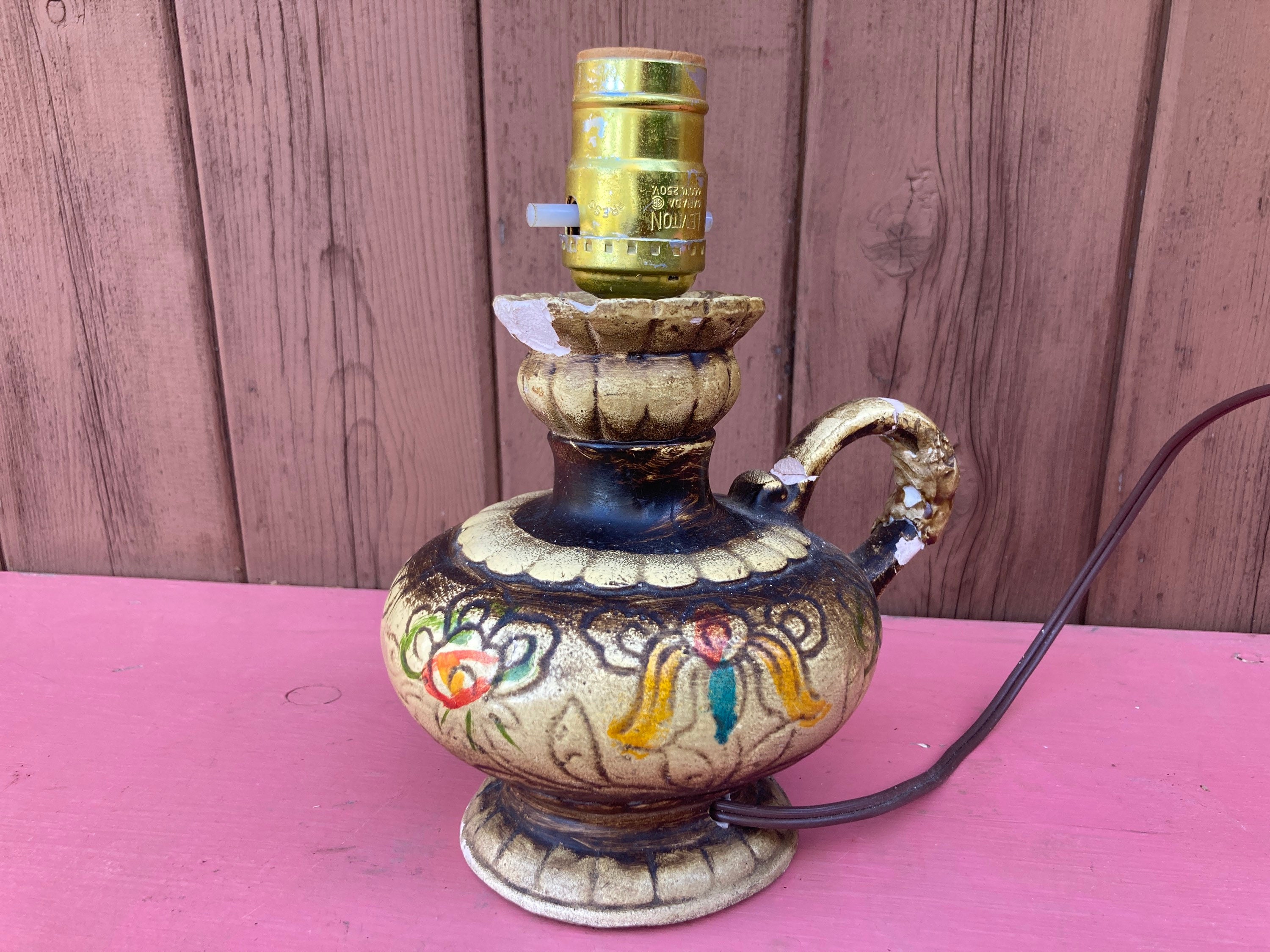Lamp, Chalkware, “Candle Lamp”, Antique, Vintage, Table Lamp Aladdin Lamp