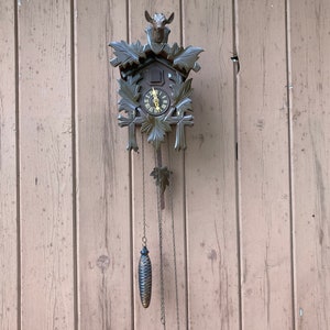 Cuckoo Clock Germany Bird Deer Wood pendulum Stag Acorn