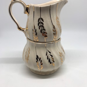 Sadler Cream and Sugar Set Vintage England Gold Wheat Leaf Ivory Porcelain country kitchen