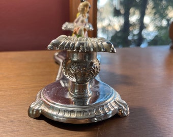 ヴィンテージ クローム ダブルキャンドルホルダー：磁器製フィギュア
