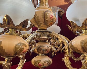 カポディモンテ イタリア製 シャンデリア 6灯 ハリケーン 磁器