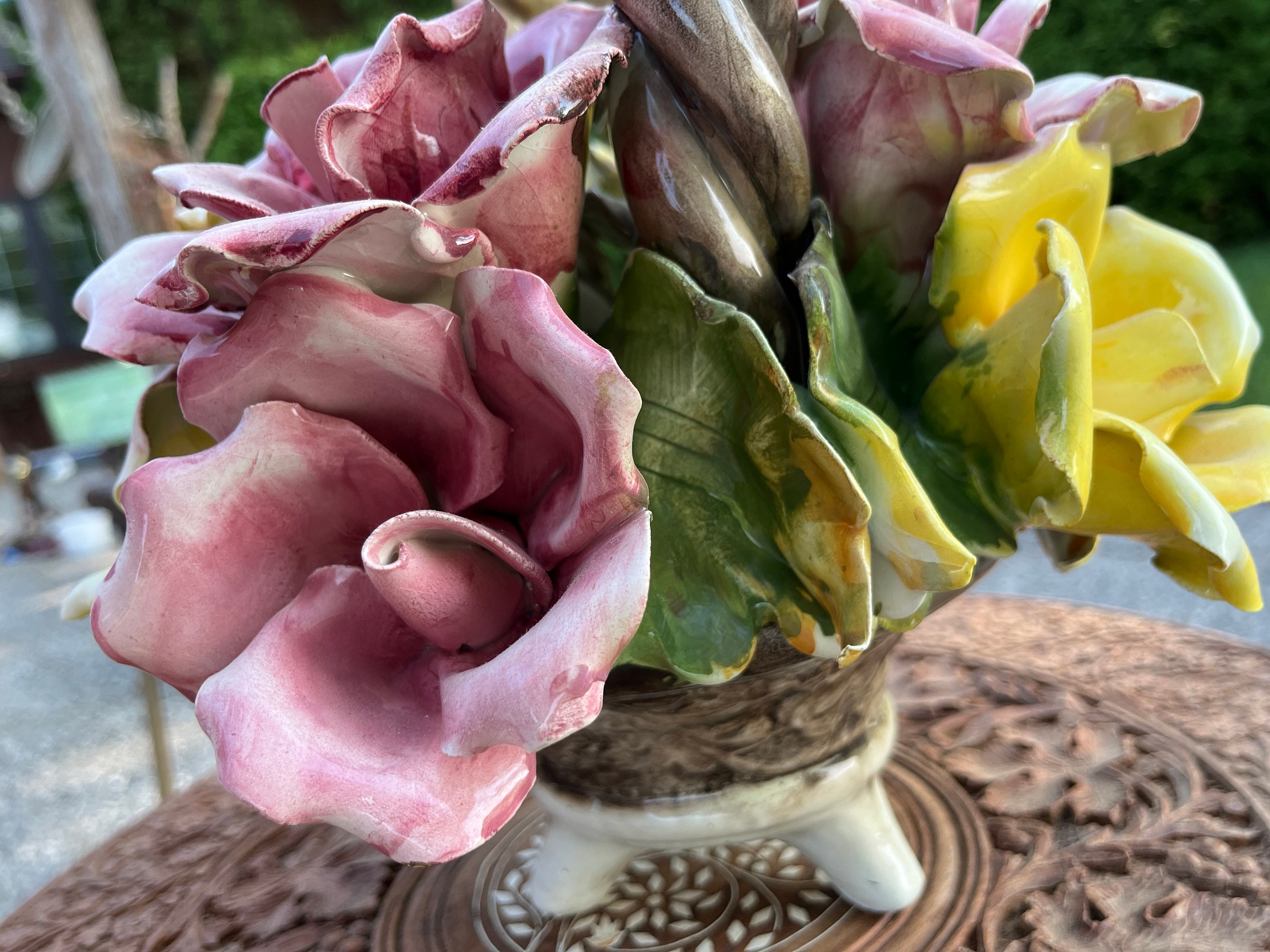 Capodimonte 花かご 置物 Vintage N Capodimonte flower basket, gold
