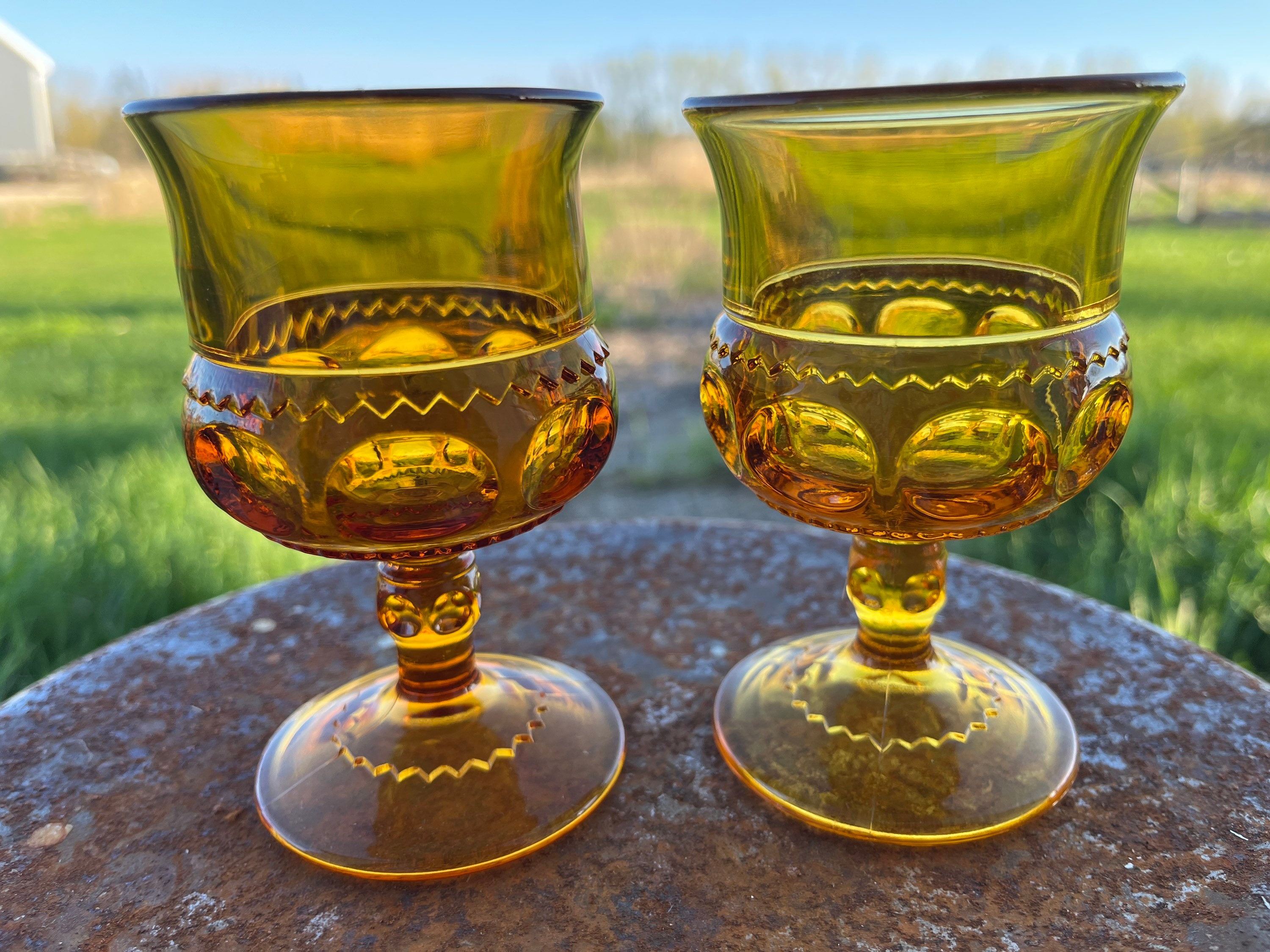 Amber Colony Wine Glass Goblet Thumb Print Vintage Etsy New Zealand