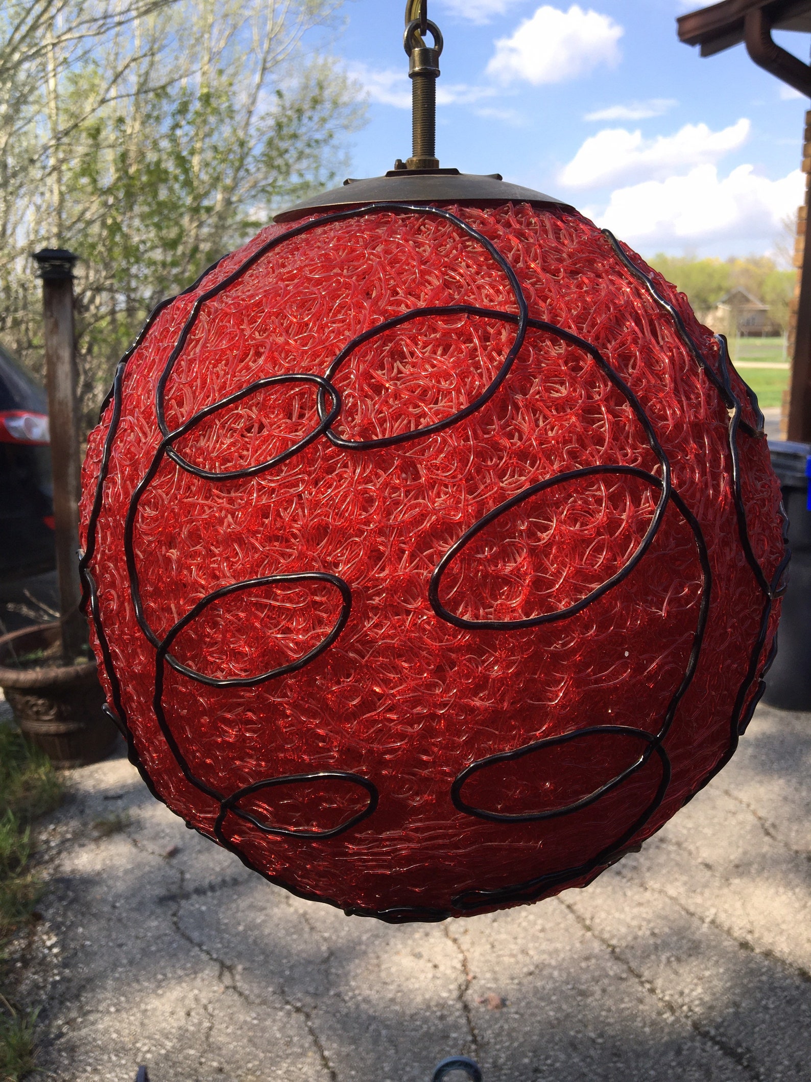 Swag Lamp spaghetti lucite swag lamp. Retro MCM Spun Glass Red Etsy