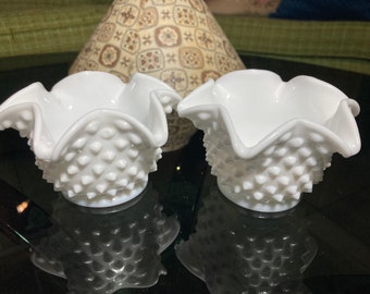 Fenton Ruffled Milk Glass Hobnail Votive Candle Holder, Candy Dish, Catch All, Dish, Vintage, MCM