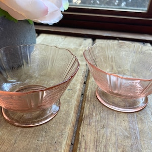 American Sweetheart Pink Sherbet Mac Beth Evans Glass Company Antique Depression Glass Bowl Dessert Berry Footed Set of 2