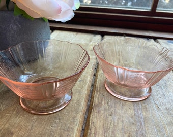 American Sweetheart sorbet rose Mac Beth Evans Glass Company bol à dessert en verre à effet dépressif antique avec pieds baies, lot de 2
