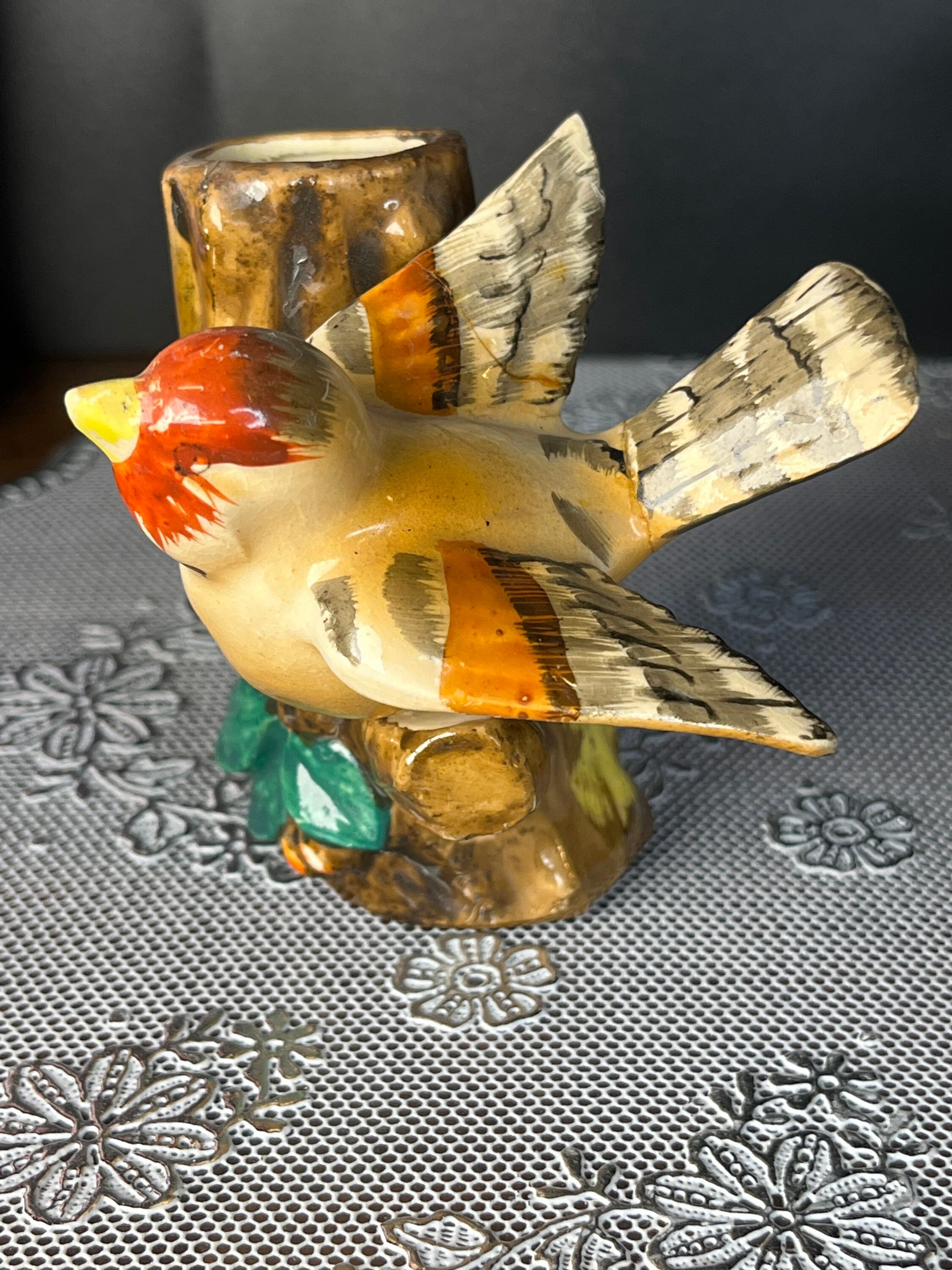 Vintage Japan Bird Wall Pocket Planter Set: Hand-painted Porcelain