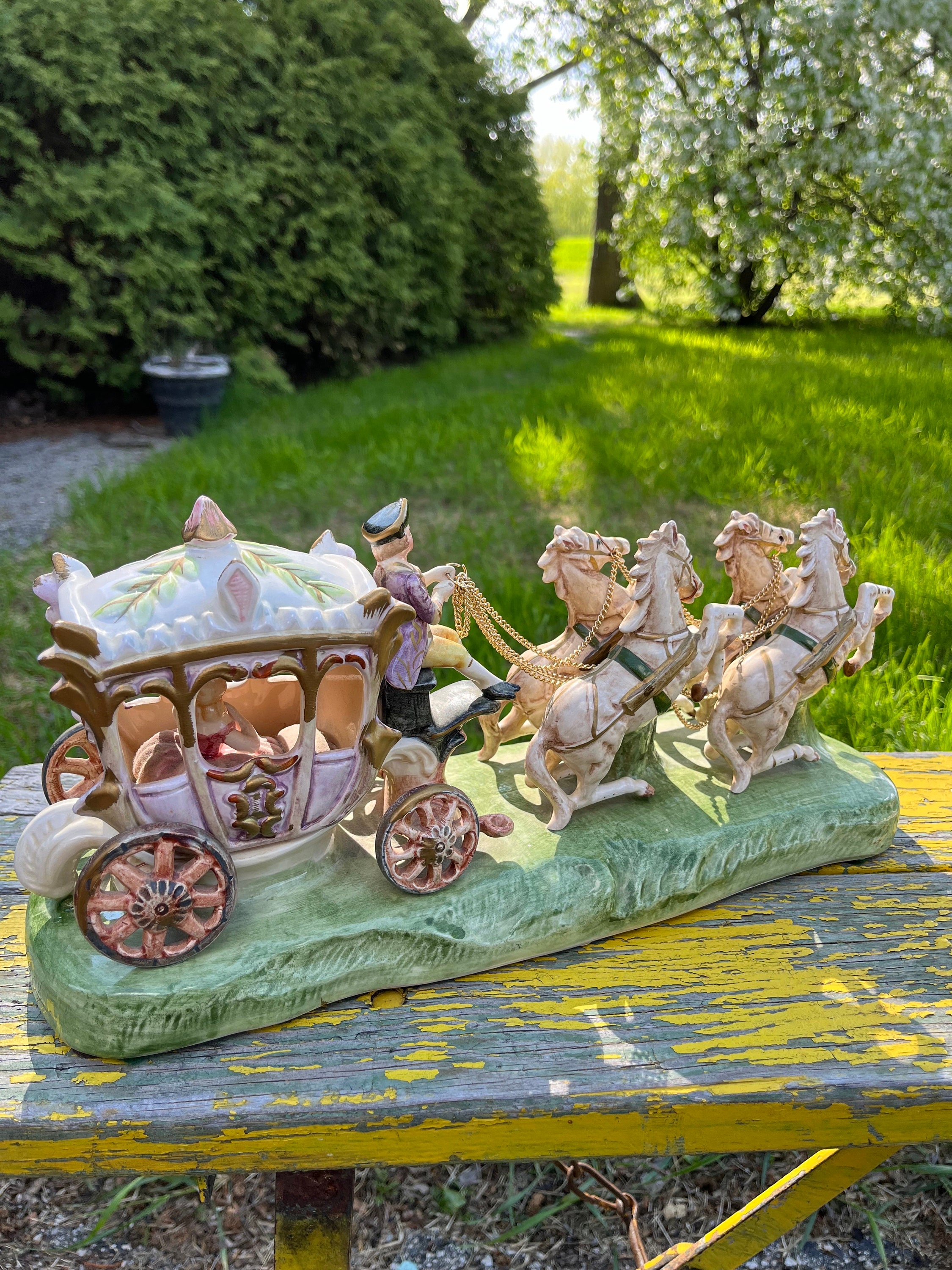 Vintage Capodimonte Porcelain Horse Drawn Carriage Figurine: Made