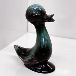 Mini Ente Vogel grün schwarz Keramik Glasur Vintage MCM Art Pottery Tierfigur Kanada BMP Blue Mountain Pottery Evangeline