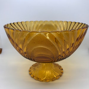 Brockway Nouveau amber glass bowl vintage amber glass bowl fruit bowl Pedestal Footed Scalloped