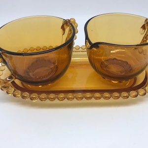 CZECH Art Deco Josef Inwald Boule Golden Amber Bead TRAY Underplate Sugar and Creamer Set