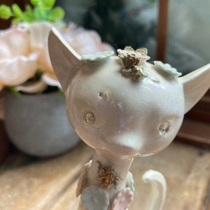 Cat Lefton China Siamese Cat Figurine Lefton Souvenir Pearl Lustre Pearlized Flower Banff Canada Japan