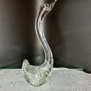 9 inches Swan Bird Murano Clear Art Glass Bullicante Controlled Bubble Vintage