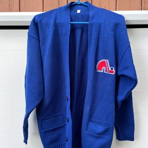 Vintage Quebec Nordiques NHL Cardigan Sweater - Royal Blue, Size Large