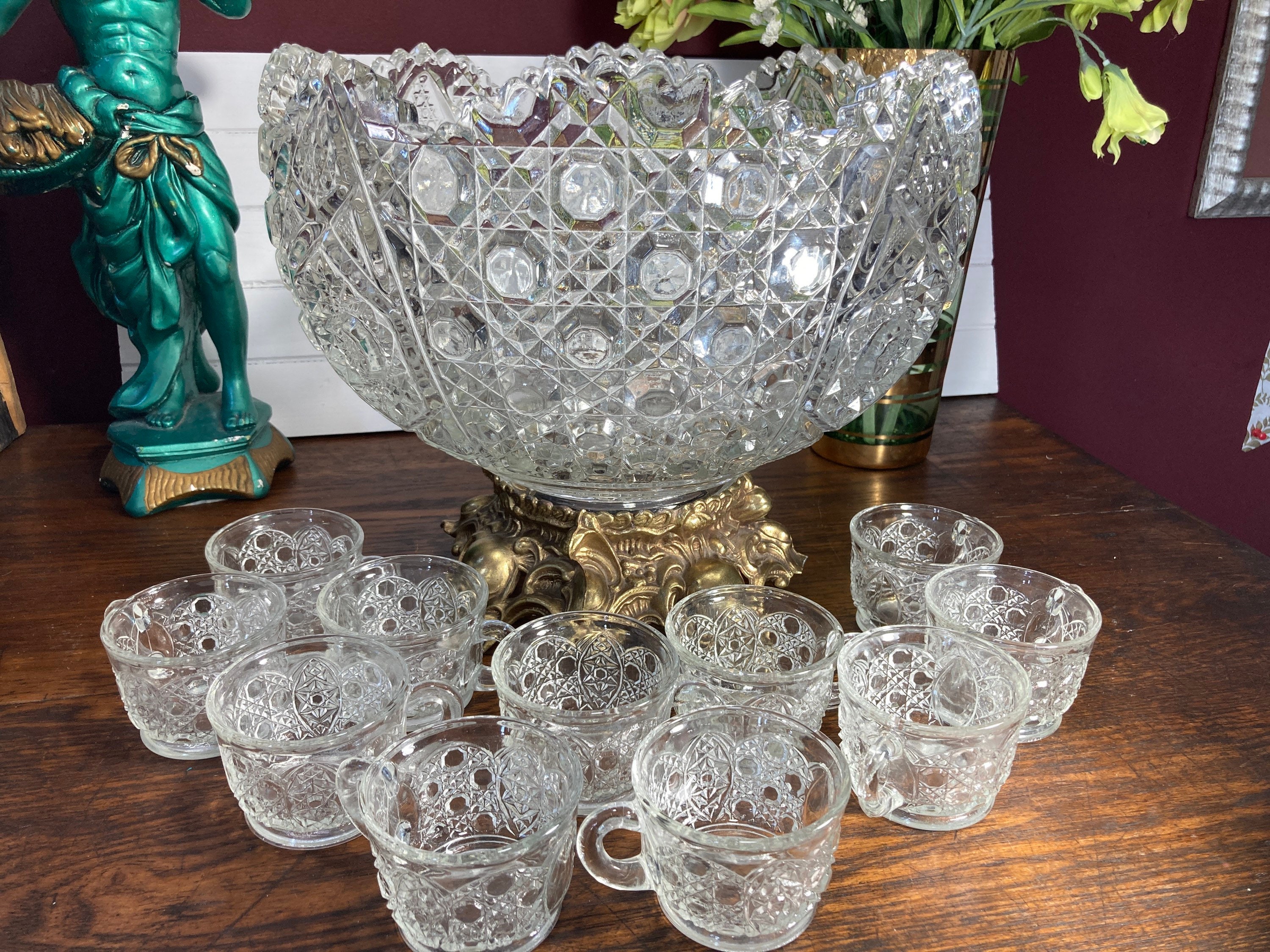 Punch Bowl Cups Daisy & Button pressed glass punch set Etsy