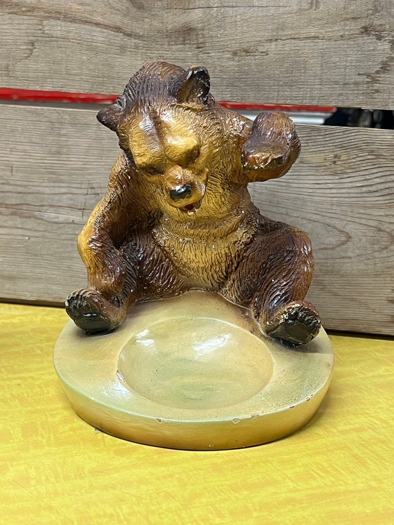 Ashtray, Bear Grizzly Devonware Chalkware Chalk Trinket Dish MCM