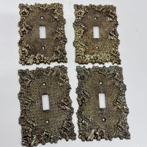 Light switch Cover Plate Vintage Hollywood Regency  Decor Gold Colour Metal Mid Century Flower Design Set of 4