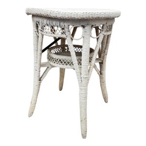 Mesa auxiliar de ratán blanco antiguo para patio, terraza acristalada, muebles de exterior, mesa auxiliar vintage para recibidor.