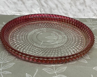 Indiana Glass Ruby Flash Band Crystal Diamond Point  Dish Serving Platter Relish Cake Plate Dsinty Tableware Vintage