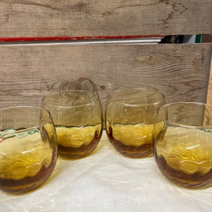 Vintage Amber Libbey Gläser: MCM Roly Poly Barware, 4er Set