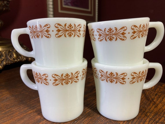 Vintage Pyrex Milk Glass Coffee Mugs: Floral Filigree Set of 4 - Etsy