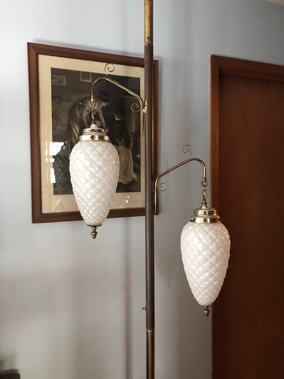 Tension Pole Lamp Vintage Floor Lamp Beehive Waffle White Etsy