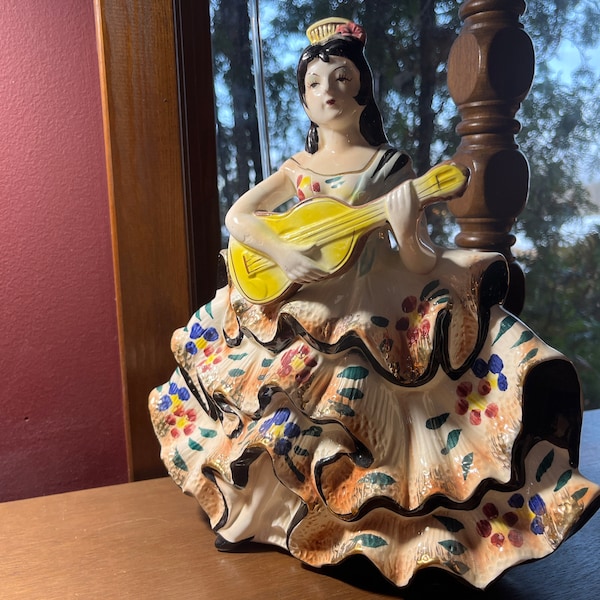 Porcelain Flamenco Dancer Guitar Player Spanish Woman Figurine with Gitana Outfit Made in Japan statue Vintage