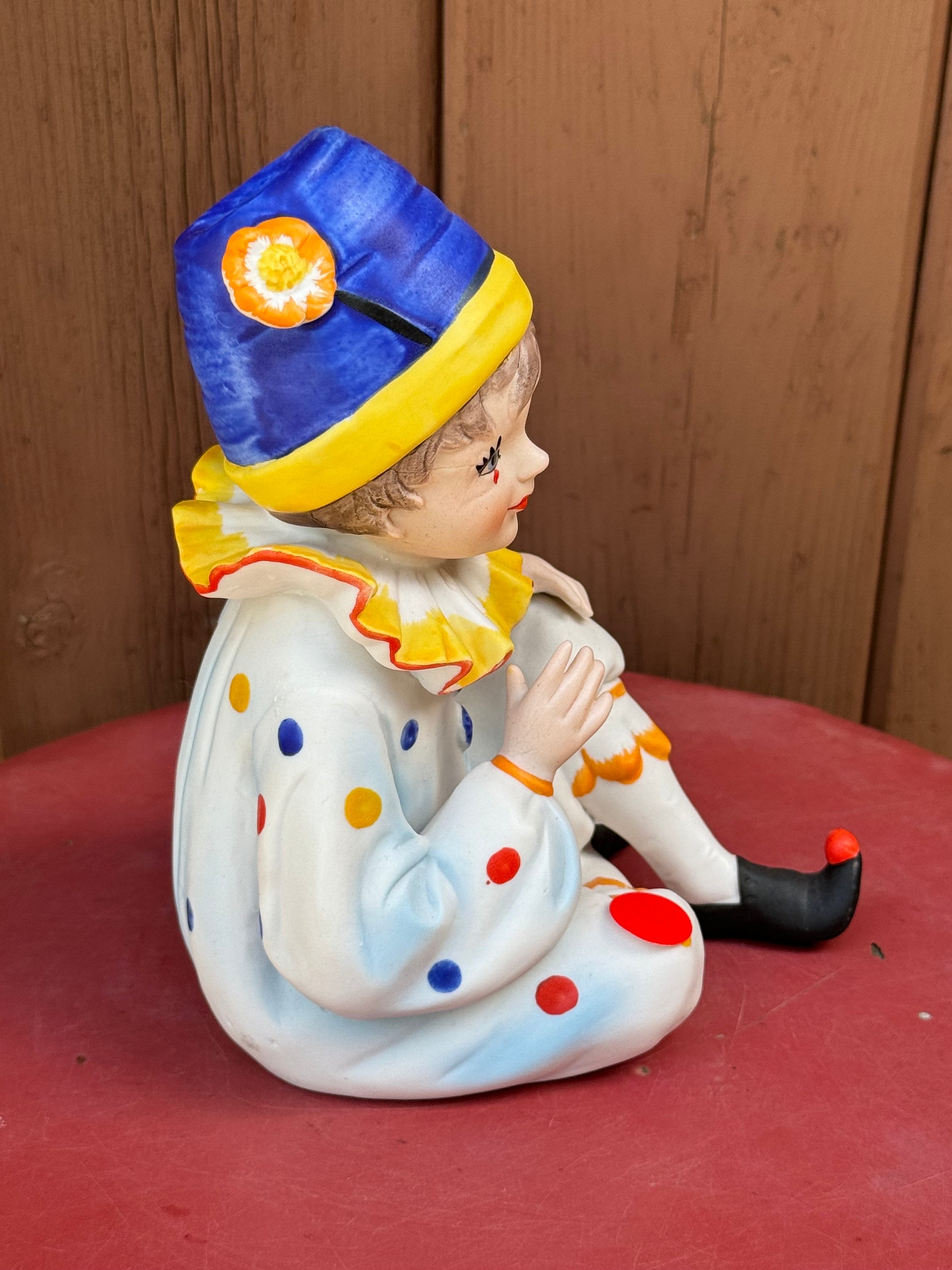 Clown, Royal Crown Porcelain Bisque Sitting Clown Figurine 8