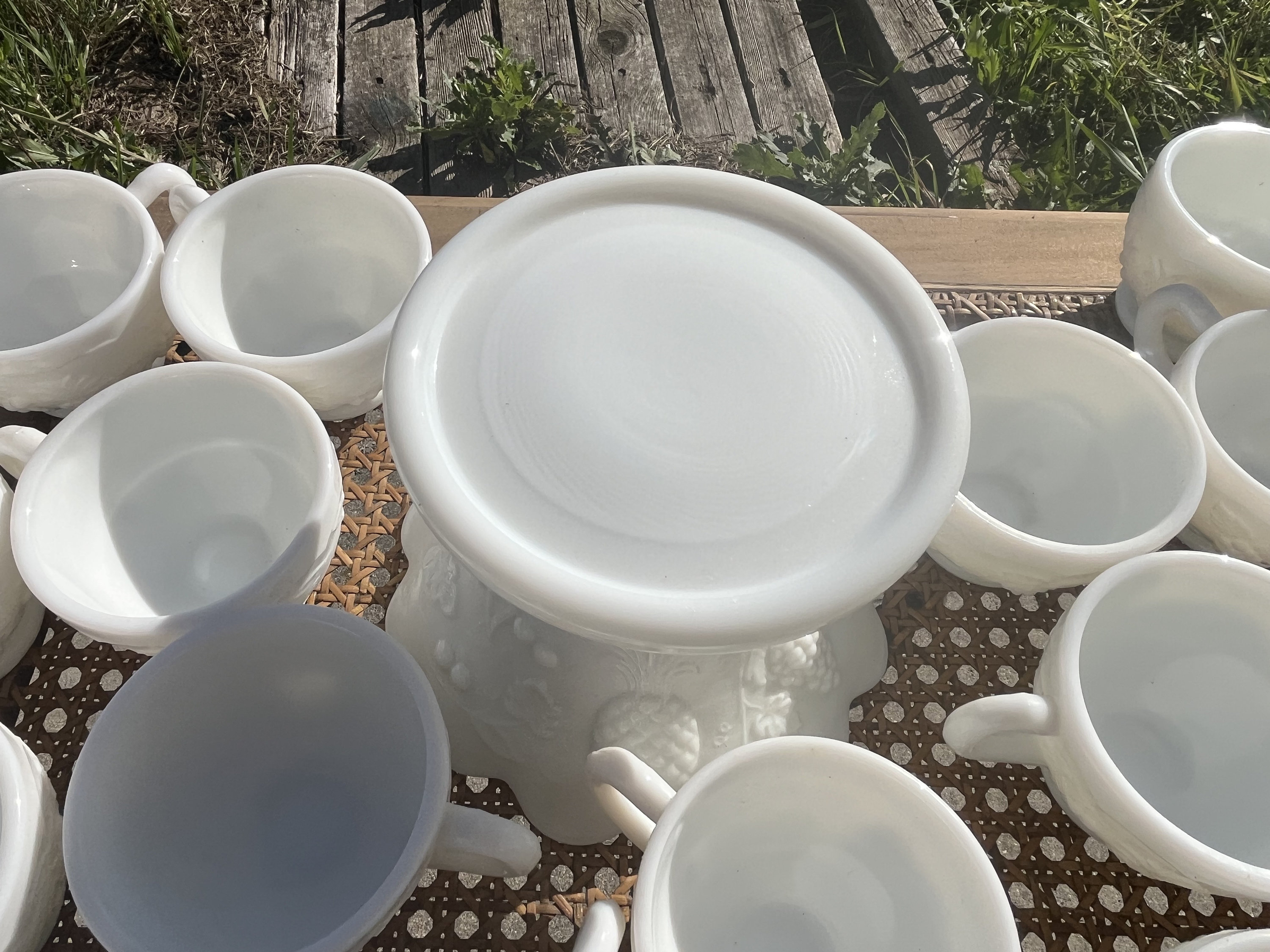 Vintage Westmoreland Milk Glass Punch Bowl Set: Fruit Design, 15 Cups,  Pedestal - Etsy