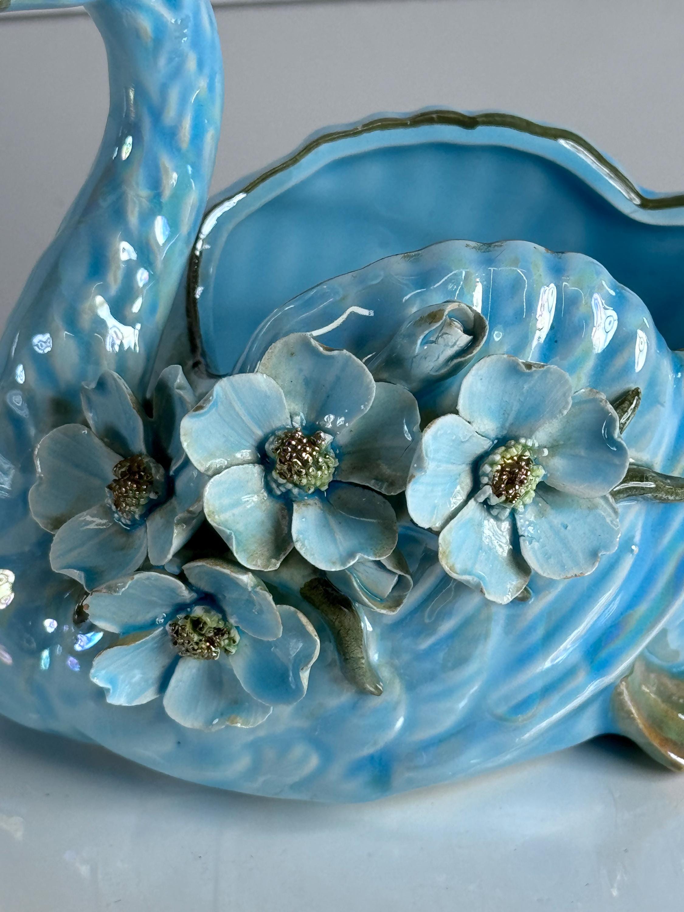 Vintage Swan Planter: Dogwood Relief, Capodimonte Style, Ceramic