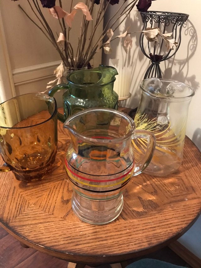 Hand Blown Amber Glass Sangria Set - Ruby Lane