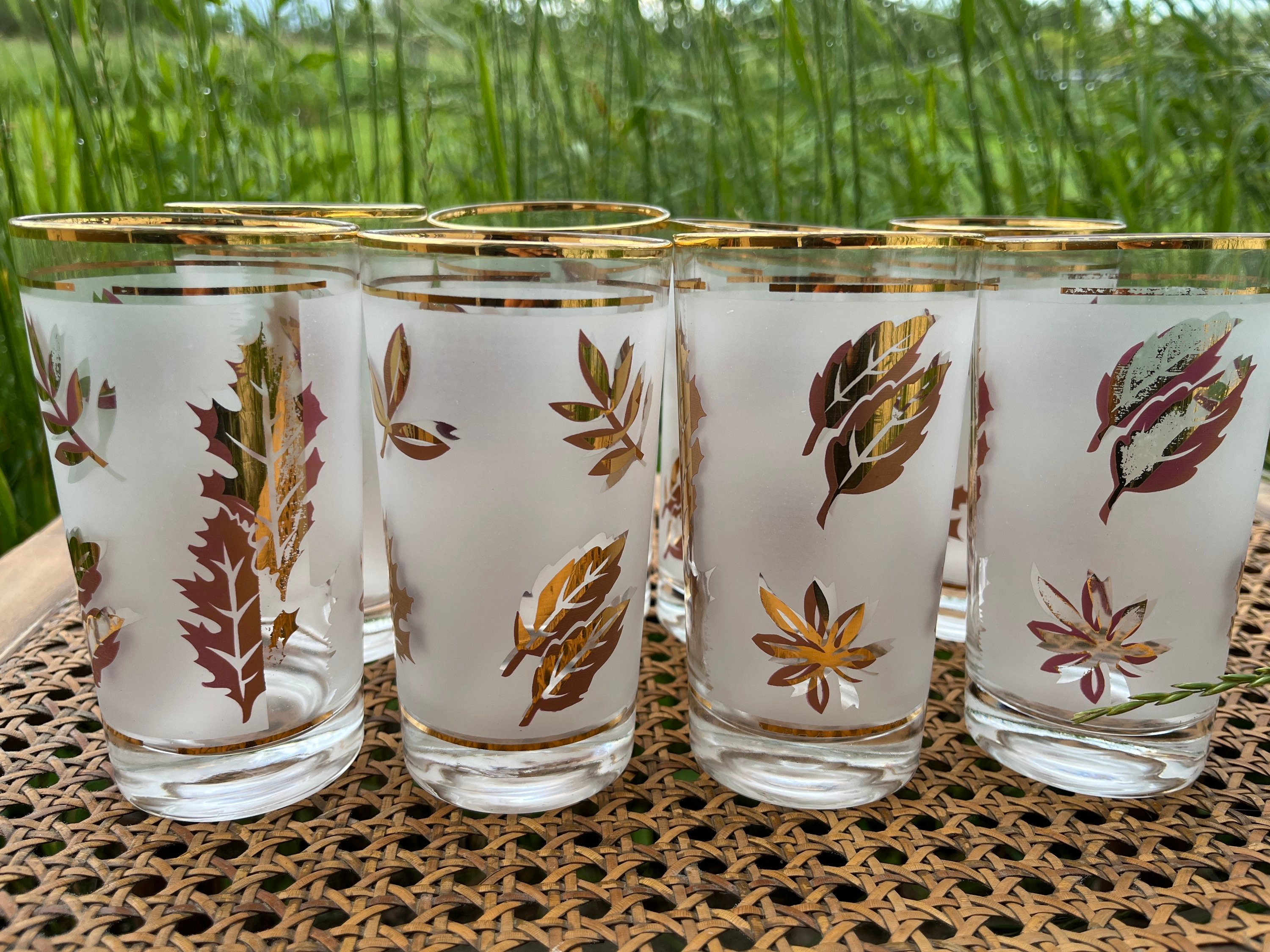 Vintage Gold Leaf Frosted Glasses - Mad Men Barware Set of 8 - Etsy