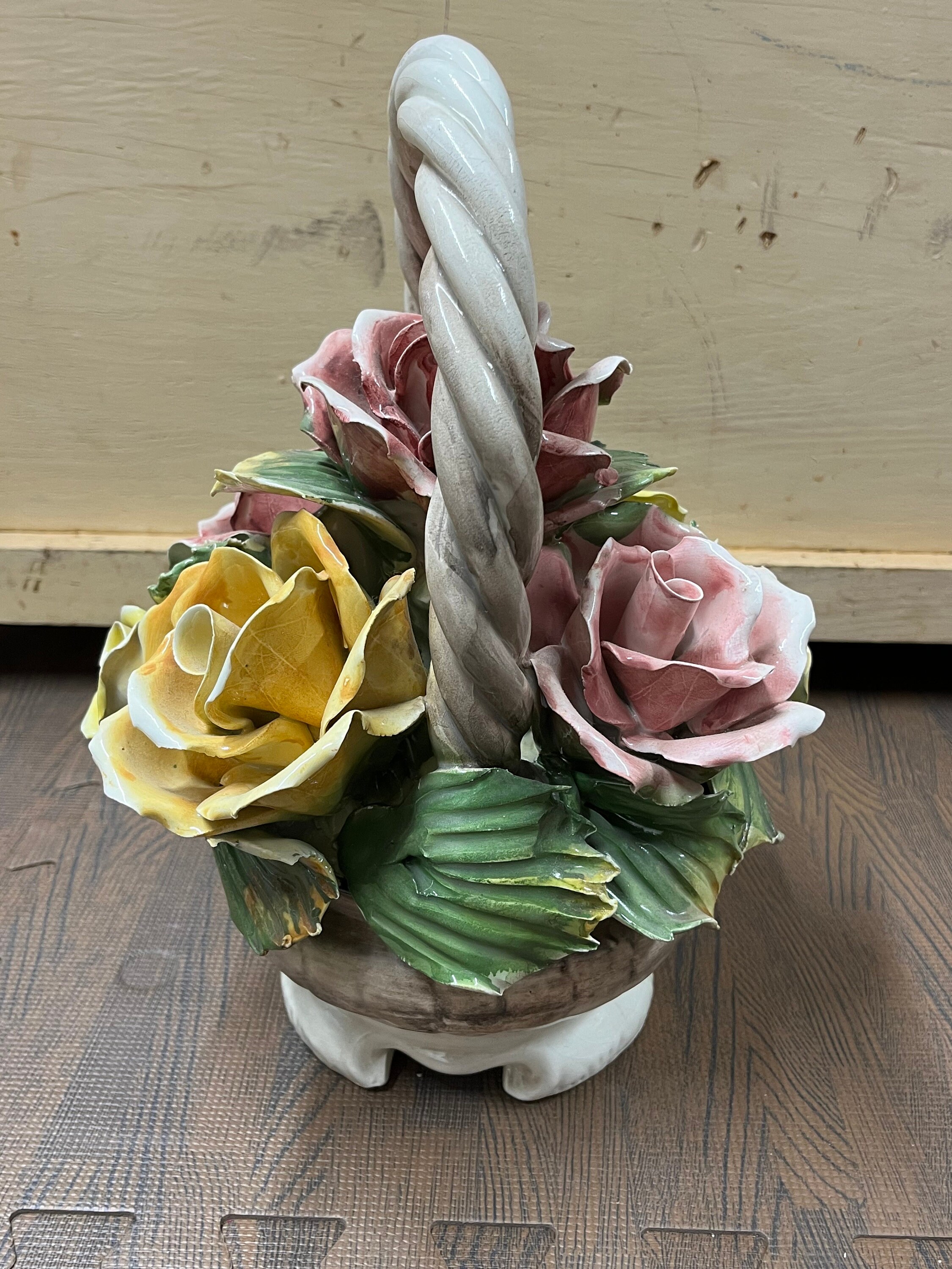 Capodimonte, Italy, Porcelain, Basket of Posies, Rose Flowers