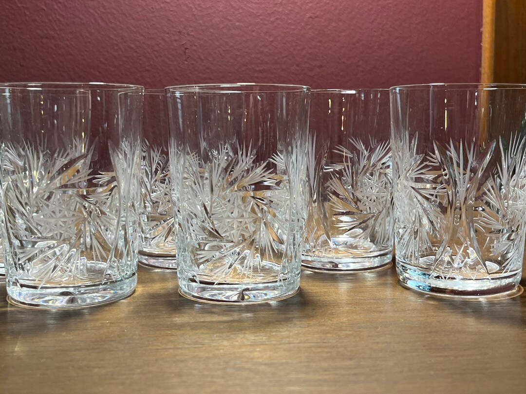 Schnapps Cut Crystal Glasses Juice Glass, Whirling Star Pinwheel