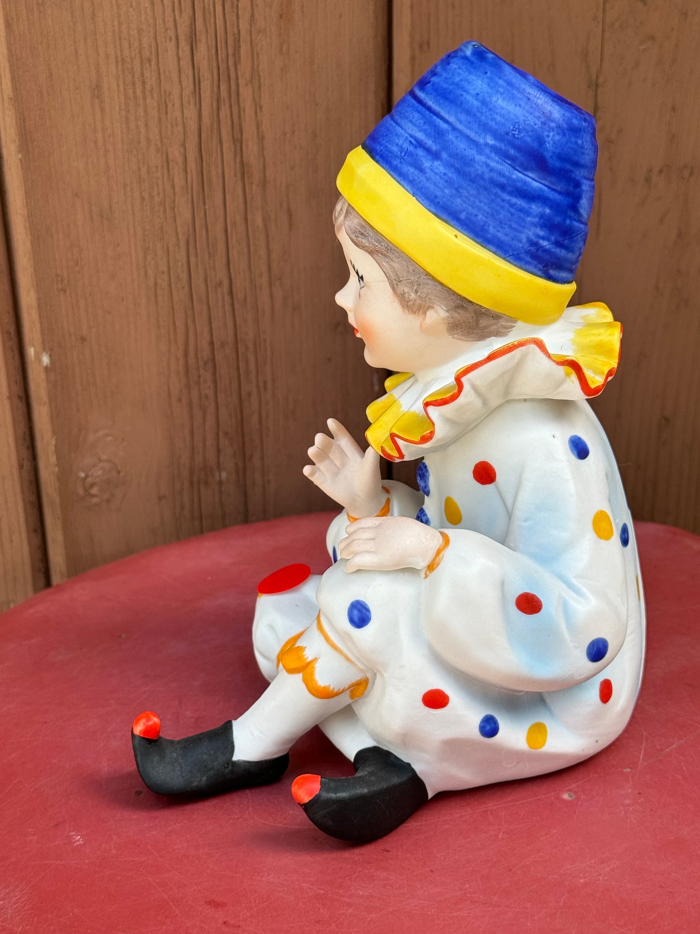 Clown, Royal Crown Porcelain Bisque Sitting Clown Figurine 8