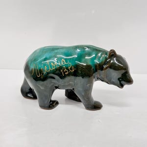 Mini Bear BMP Blue Mountain Pottery Collection Green Black Ceramic Glaze Vintage MCM Art Pottery Animal Figurine Canada Collectible Statue