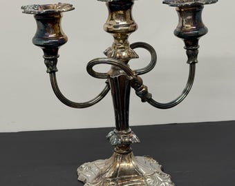 Candelabro triple tulipán chapado en plata Coronet vintage