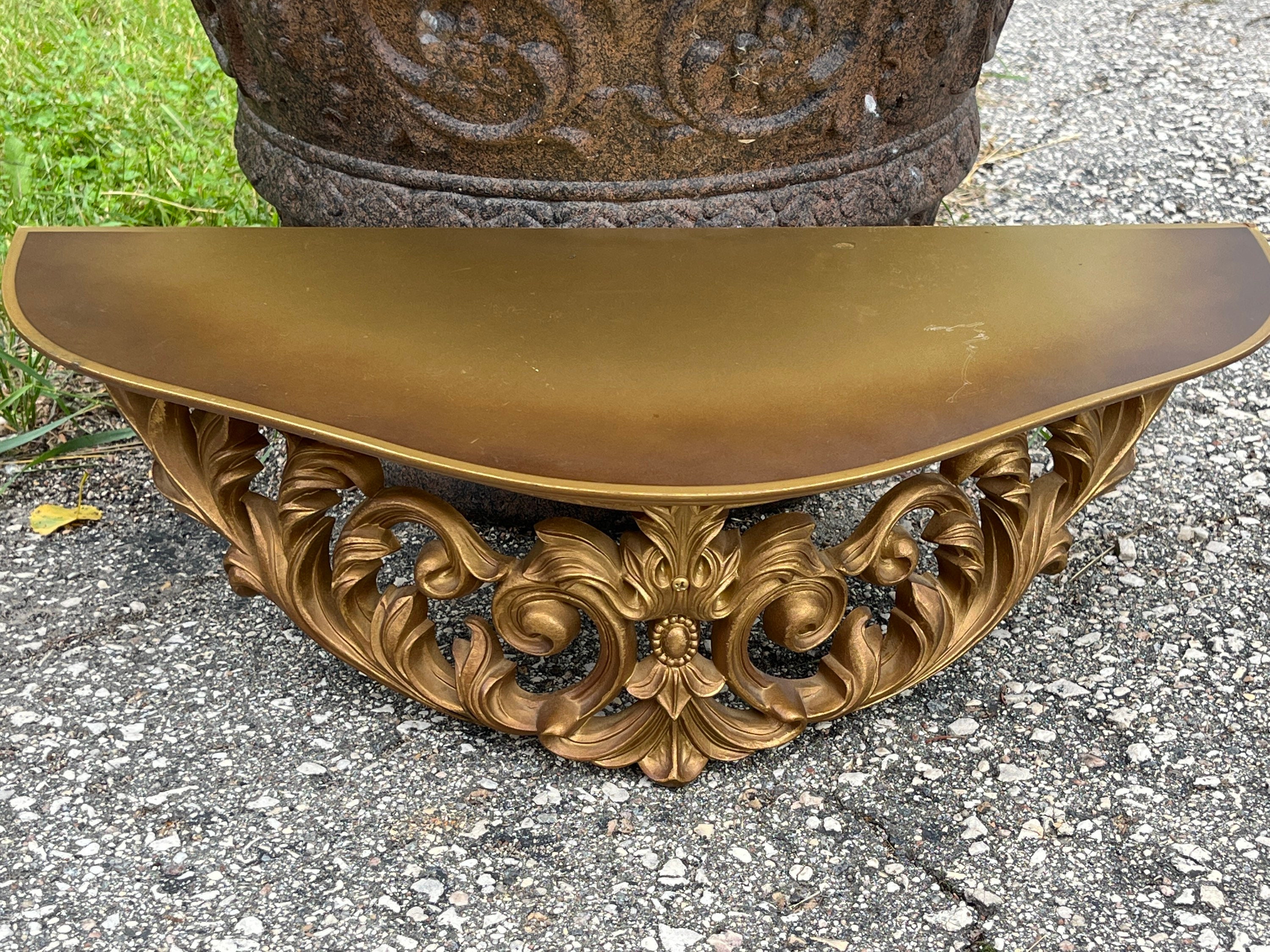 Étagère Murale Vintage Hollywood Regency - Demi-cercle - Or Mat - Chalkware