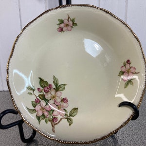 Antique Royal Swan Bone China Bowl: Staffordshire Blossomtime, 22KT Gold