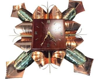 1970s Brass and Copper Wall Art - Torch Art - Metal Wall Sculpture - C Jere Era - Clock Art Nouveau Brutalist Wall Clock Industrialist