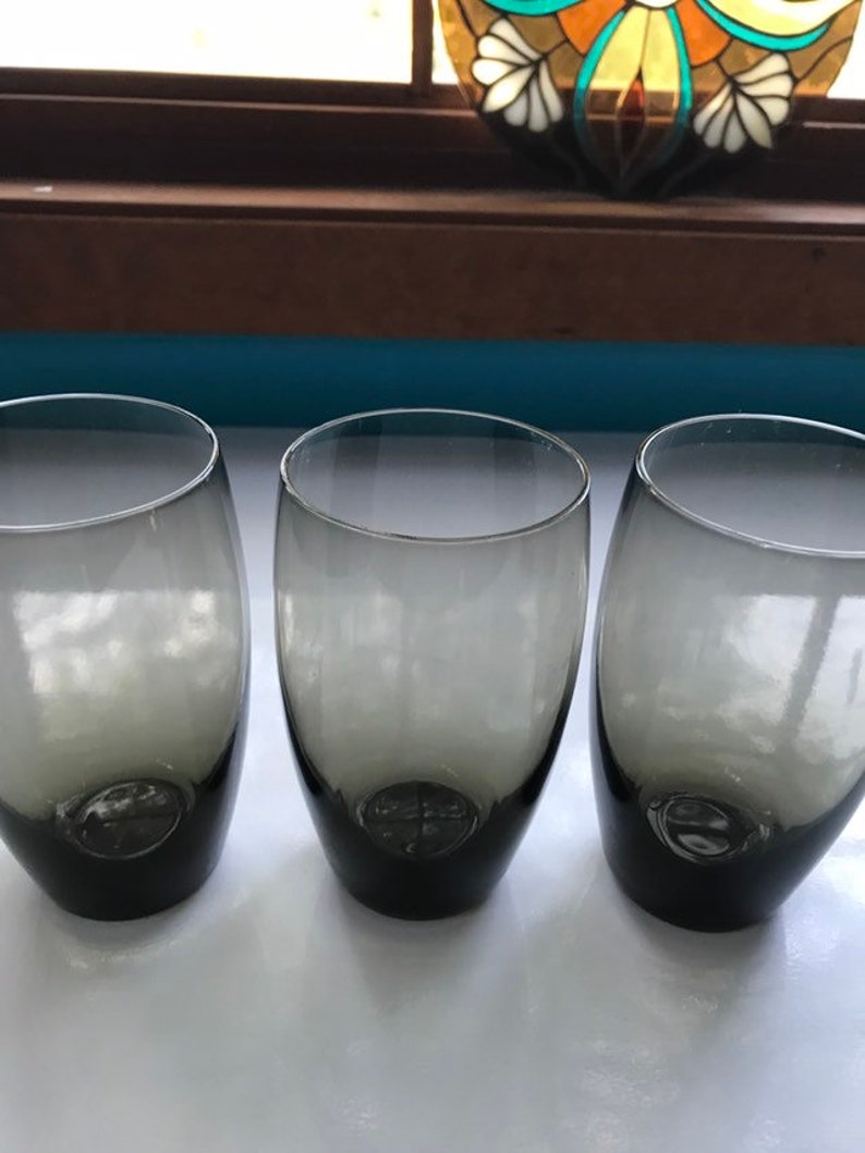 Vintage smoked green juice water glasses set of 3