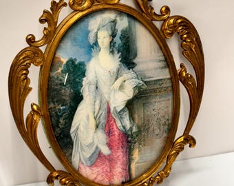 Vintage Victorian Woman Print in Ornate Metal Frame