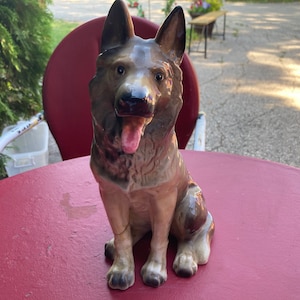 Estatueta de cachorro Collie vintage: cerâmica extragrande, decoração MCM