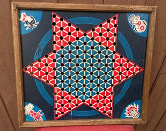 CHINESE CHECKERS Wood Frame cardboard Game Board  Vintage Framed Tray Art Piece Wall Hanging Marble Game Canada