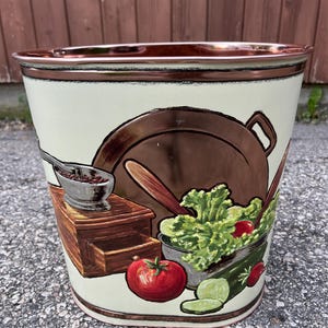 Waste Can, Kitchen Decor, Mid Century Modern, MCM, Vintage, Trash can, Waste Basket, Metal, Garbage Can Grinder Vegetables Copper Coloured