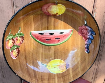 Vintage Italian Ceramic Fruit Bowl: Hand-painted Salad Serving