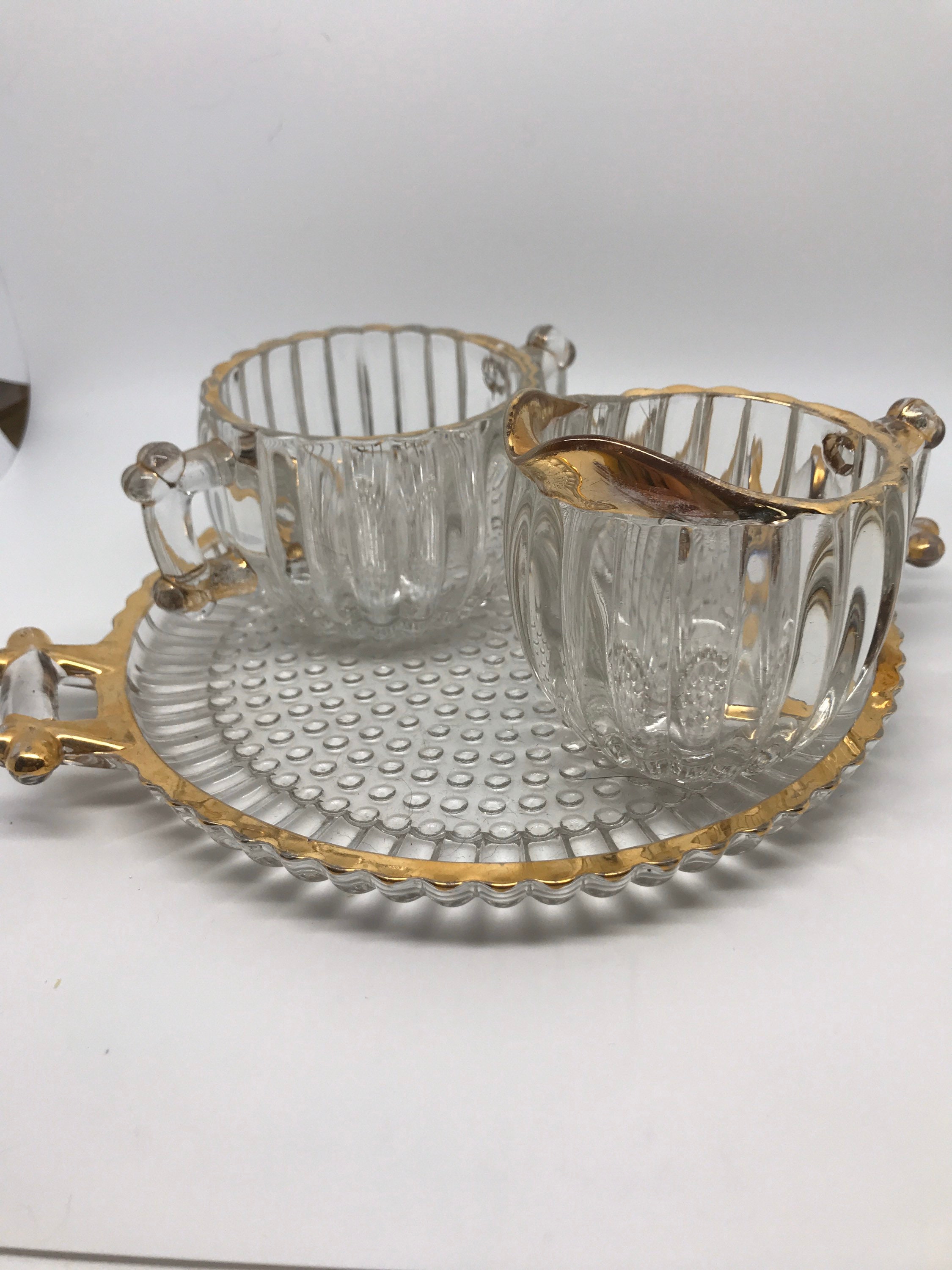 Glass Cream Sugar Tray Set National Pattern Gold Etsy