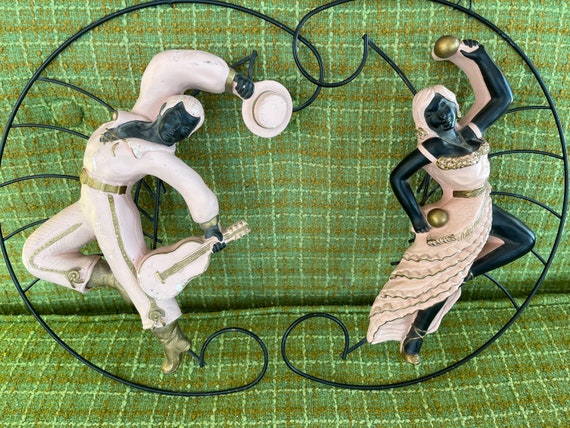 Dancers, Harlequin, Favor Ware Wall Hanging Chalkware 1950s 