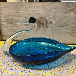 Glass Swan,Trinket, Candy, Dish, Glass, Sculpture, Swan, Bird, Hand Blown, Art Glass, Vintage Glass Bird, Figurine,